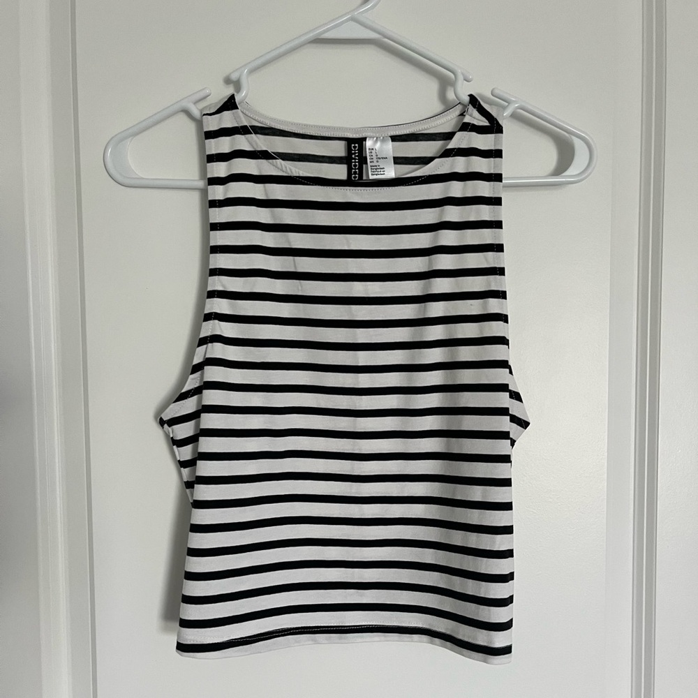 H&M black and white striped fitted crop top